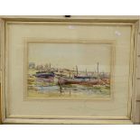 Montague Leder, watercolour,"High and Dry St Ives Harbour", titled verso, 24cm x 36cm, framed