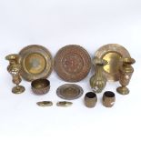 A collection of Oriental and Middle Eastern brass items, including plates, vases, bowls etc