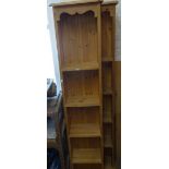 A pair of narrow tall pine 5-tier open bookcases, W36cm, H181cm