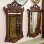 2 similar 19th century mahogany and gilt-framed wall mirrors, with gilded phoenix pediments and