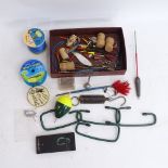 Various fishing equipment, including Swedish abu ellips lure, articulated pike plugs, early floats