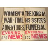 2 1931 Evening News posters, including The King at his Sister's Funeral, and Women's Wartime