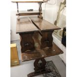 A rectangular oak refectory table on pierced tablet-end legs, length 150cm, with a pair of