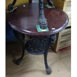 A circular pub table on embossed cast-iron base, W60cm, WITH THE OPTION TO PURCHASE THE NEXT LOT