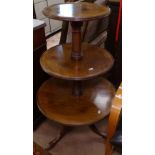 A Victorian mahogany 3-tier circular buffet, on tripod legs, H108cm