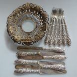 Silver plated tea knives and forks for 6 people, with spiral turned handles