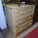 A polished pine 3-drawer chest, W74cm