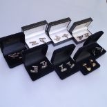 8 pairs of silver cufflinks, original boxes