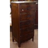 A French narrow oak 5-drawer chest, W53cm