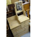 Stripped pine dressing chest with 5 fitted drawers, W83cm