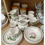 Portmeirion Botanic Garden and Pomona pattern items, including storage jars, teaware and jugs