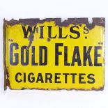 A Vintage Wills's Gold Flake Cigarettes yellow and black enamel double-sided advertising sign,
