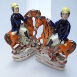 A pair of Victorian Staffordshire horsemen, height 21cm
