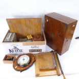 Various collectables, including marquetry inlaid aneroid barometer, chess board, Vidor radio,