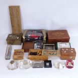 Various collectables, including Burago Mercedes-Benz model car, chessmen, coin paperweights,