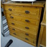 A polished pine chest of 5 long drawers, W96cm