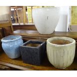 4 small glazed garden plant pots