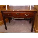 A George III oak side table, single frieze drawer, raised on chamfered legs, W91cm