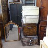 2 Vintage pig skin suitcases, a painted metal trunk, and another (4)