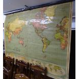 A Vintage coloured single-sided school map, Philip's School Room Map of the World, 168cm x 130cm