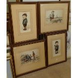 L Robinson, 3 watercolors, caricature portraits of children, 1918, and a pair of 19th century