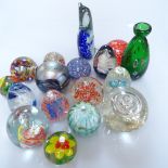 Decorative glass paperweights, a vase, 14cm etc