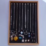 4 modern silver and stone set necklaces, boxed, a collection of silver necklaces, earrings, an