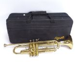 A Republic gold lacquered 3-valve trumpet, length 54cm, in original fitted carrying case