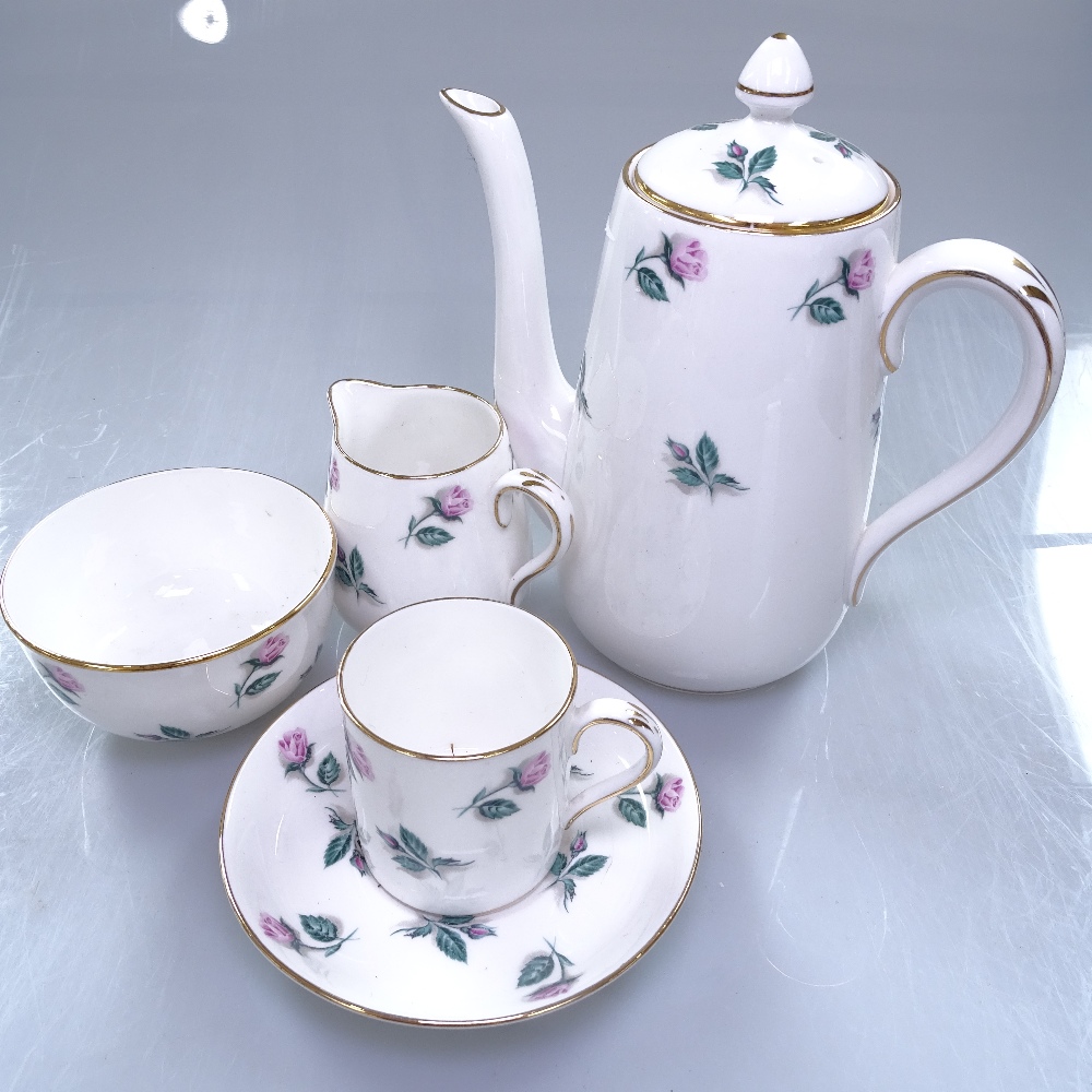 Crown Staffordshire porcelain coffee service, with rosebud decoration