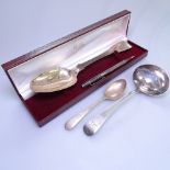 A Victorian Irish silver Fiddle & Thread tablespoon, Dublin 1853, a George III silver ladle,
