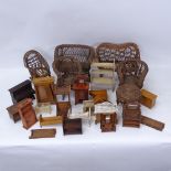 A quantity of various doll's house furniture, including painted tin clothes washer, fireplace etc