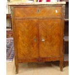 A Continental kingwood and inlaid side cabinet, with marble top, drawer and cupboards under, with