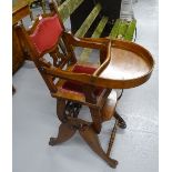A 19th century child's stained beech folding high chair