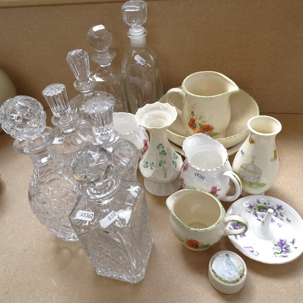Aynsley jugs, a Belleek vase, and a pair of cut-crystal decanters and stoppers, 23cm, and 5 others - Image 2 of 2