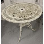 A white painted aluminium circular garden table