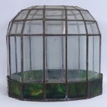 A large Antique leadlight glass panelled dome and base, height 34cm, length 40cm