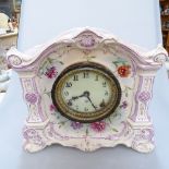 A Royal Bonn mantel clock with floral design "A La Orne", height 29cm