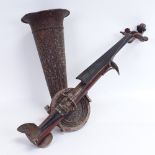 An early 20th century Stroviols 4-string phono-fiddle, with aluminium horn, main body length 62m (