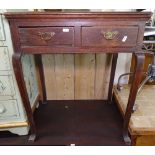 An 18th century oak side table, with 2 short frieze drawers, on cabriole legs, W62cm