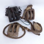 4 Vintage carved wood ship's pulleys