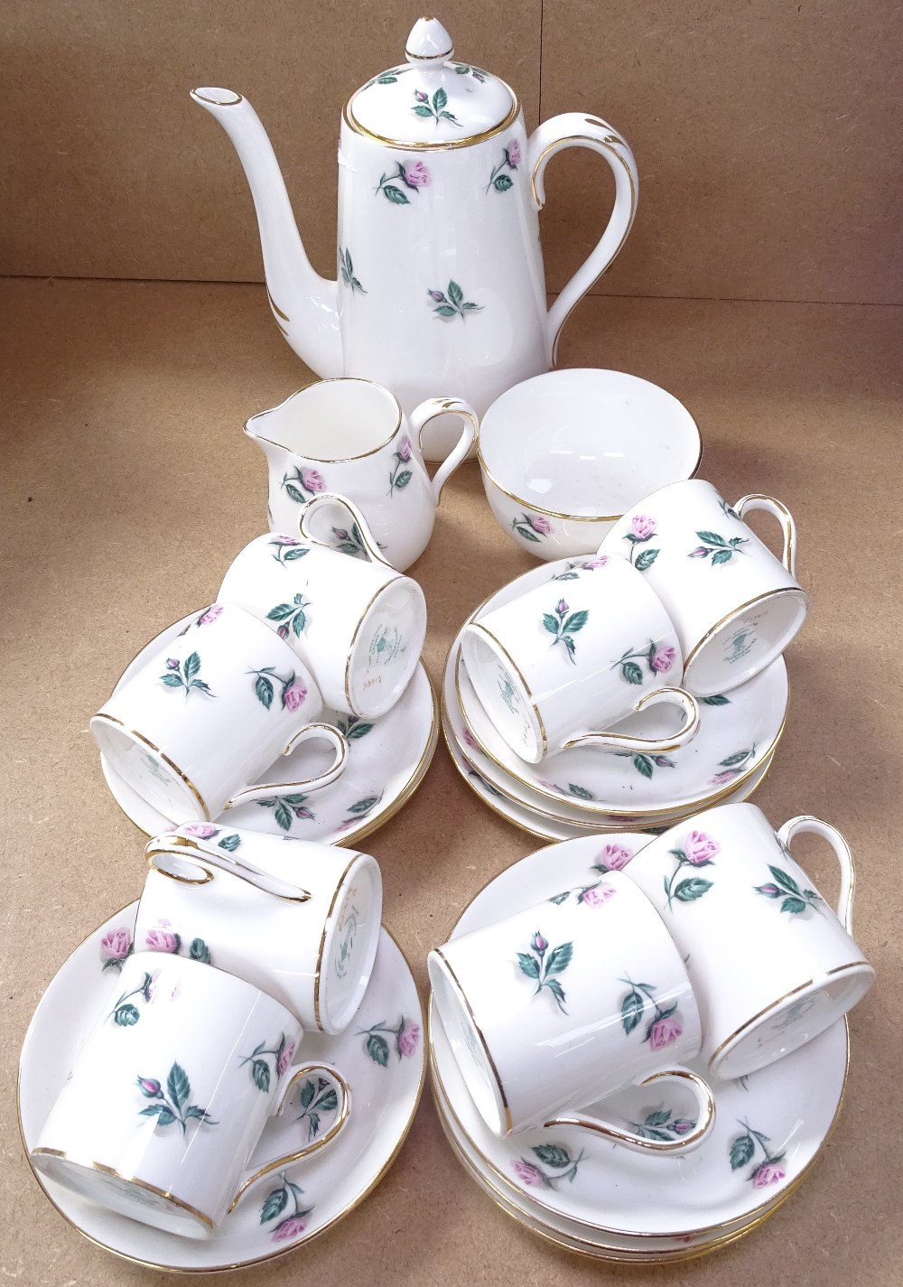 Crown Staffordshire porcelain coffee service, with rosebud decoration - Image 2 of 2