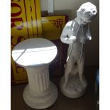 A painted concrete figure of Pan with matching pedestal