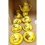 19th century yellow ground coffee service, with printed scenes of a mother and child