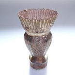 An Eastern white metal filigree vase with scalloped edge, and applied to the neck A.C. LORIMER DG.