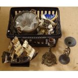 Various collectables, including trivets, candlesticks, glass shades etc