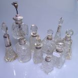 9 various silver-mounted perfume/scent bottles, and a silver-mounted atomiser (10)