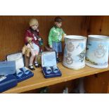 2 Royal Doulton Evacuee figures, 2 1987 commemorative tankards, and boxed Wedgwood Jasperware