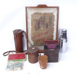 Various motoring related items, including leather-cased travelling electroplate flask, Vintage