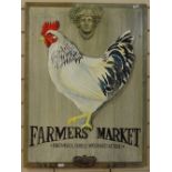 Clive Fredriksson, painted advertising wood panel, "Farmers Market", 52cm x 69cm