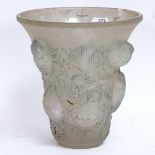 R Lalique Saint Francois opalescent glass vase, height 18cm (A/F and stapled)